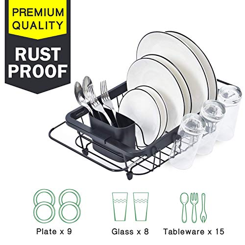 TOOLF Expandable Dish Drying Rack Over The Sink Adjustable Dish Rack in Sink Or On Counter Dish Drainer with Utensil Holder Rustproof for Kitchen - My Kitchen Products