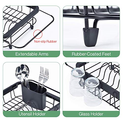 TOOLF Expandable Dish Drying Rack Over The Sink Adjustable Dish Rack in Sink Or On Counter Dish Drainer with Utensil Holder Rustproof for Kitchen - My Kitchen Products