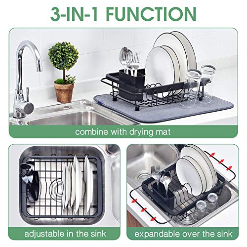 TOOLF Expandable Dish Drying Rack Over The Sink Adjustable Dish Rack in Sink Or On Counter Dish Drainer with Utensil Holder Rustproof for Kitchen - My Kitchen Products