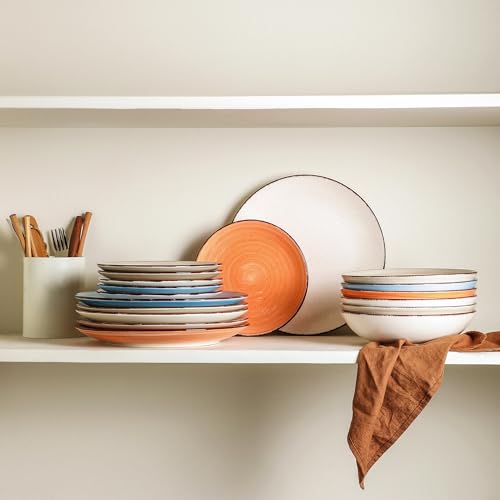 TootieWare Pasta Bowls Set of 6, 38 oz Salad Bowl, Ceramic Plates Bowls Set for Pasta, Salad, & Soup, Microwave & Dishwasher Safe Serving Bowls ﻿ (Orange) - My Kitchen Products
