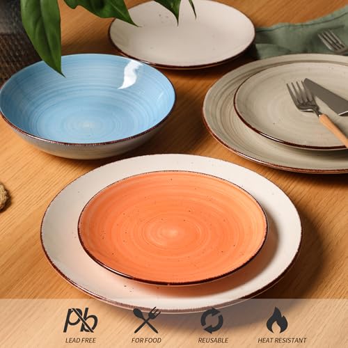 TootieWare Pasta Bowls Set of 6, 38 oz Salad Bowl, Ceramic Plates Bowls Set for Pasta, Salad, & Soup, Microwave & Dishwasher Safe Serving Bowls ﻿ (Orange) - My Kitchen Products