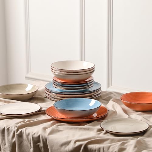 TootieWare Pasta Bowls Set of 6, 38 oz Salad Bowl, Ceramic Plates Bowls Set for Pasta, Salad, & Soup, Microwave & Dishwasher Safe Serving Bowls ﻿ (Orange) - My Kitchen Products