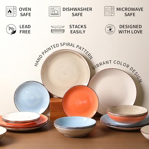 TootieWare Pasta Bowls Set of 6, 38 oz Salad Bowl, Ceramic Plates Bowls Set for Pasta, Salad, & Soup, Microwave & Dishwasher Safe Serving Bowls ﻿ (Orange) - My Kitchen Products