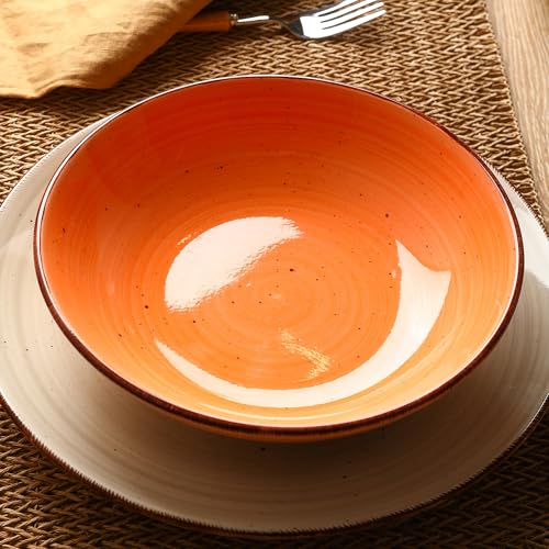TootieWare Pasta Bowls Set of 6, 38 oz Salad Bowl, Ceramic Plates Bowls Set for Pasta, Salad, & Soup, Microwave & Dishwasher Safe Serving Bowls ﻿ (Orange) - My Kitchen Products