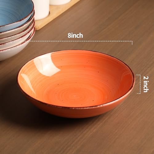 TootieWare Pasta Bowls Set of 6, 38 oz Salad Bowl, Ceramic Plates Bowls Set for Pasta, Salad, & Soup, Microwave & Dishwasher Safe Serving Bowls ﻿ (Orange) - My Kitchen Products