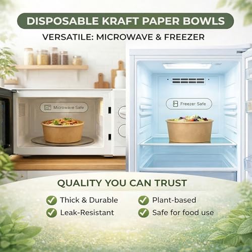 TOPtoper 50 Pcs 32 Oz Large Paper Bowls with Lids, Disposable Soup Serving Bowls Bulk Party Supplies for Hot/Cold Food, Soup (32 OZ) - My Kitchen Products