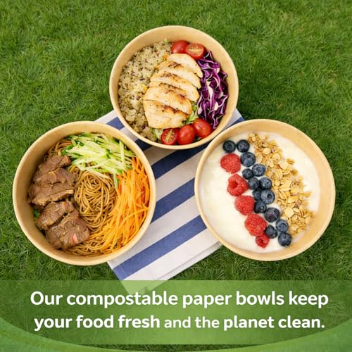 TOPtoper 50 Pcs 32 Oz Large Paper Bowls with Lids, Disposable Soup Serving Bowls Bulk Party Supplies for Hot/Cold Food, Soup (32 OZ) - My Kitchen Products