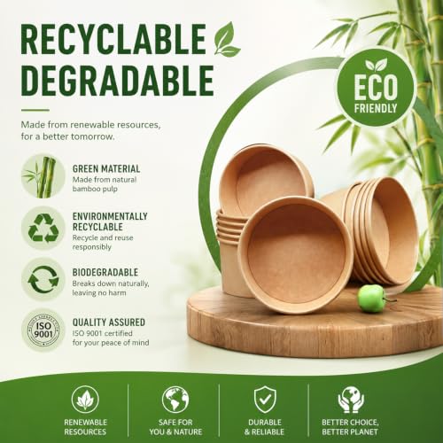 TOPtoper 50 Pcs 32 Oz Large Paper Bowls with Lids, Disposable Soup Serving Bowls Bulk Party Supplies for Hot/Cold Food, Soup (32 OZ) - My Kitchen Products