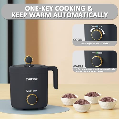 TOPWIT Rice Cooker Small, Mini Rice Cooker 2 Cups Uncooked, 1.2L Portable Rice Maker with Non-stick Coating, BPA Free, One Touch & Keep Warm Function, Grey - My Kitchen Products