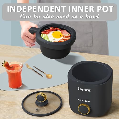 TOPWIT Rice Cooker Small, Mini Rice Cooker 2 Cups Uncooked, 1.2L Portable Rice Maker with Non-stick Coating, BPA Free, One Touch & Keep Warm Function, Grey - My Kitchen Products