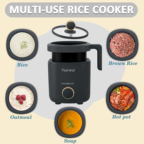TOPWIT Rice Cooker Small, Mini Rice Cooker 2 Cups Uncooked, 1.2L Portable Rice Maker with Non-stick Coating, BPA Free, One Touch & Keep Warm Function, Grey - My Kitchen Products