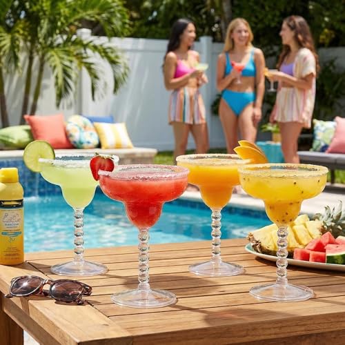 TOPZEA Acrylic Margarita Glasses Set of 4, 13.5 oz Shatter-proof Plastic Daiquiri Cocktail Cup, Unbreakable Martini Champagne Coupe Glasses Drinkware for Poolside, Bar, Party, BPA-free, Reusable - My Kitchen Products