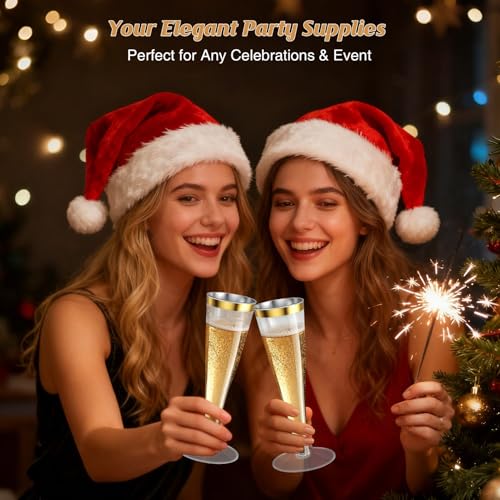 Torchero 20 Pack Champagne Flutes Plastic Wine Glasses Disposable, 4.5 Oz Gold Rim Mimosa Glasses for 2026 Engagement Wedding Birthday Bar Soccer Football Party Supplies, Bulk Toasting Cocktail Cups - My Kitchen Products