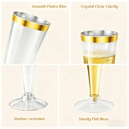 Torchero 20 Pack Champagne Flutes Plastic Wine Glasses Disposable, 4.5 Oz Gold Rim Mimosa Glasses for 2026 Engagement Wedding Birthday Bar Soccer Football Party Supplies, Bulk Toasting Cocktail Cups - My Kitchen Products