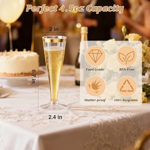 Torchero 20 Pack Champagne Flutes Plastic Wine Glasses Disposable, 4.5 Oz Gold Rim Mimosa Glasses for 2026 Engagement Wedding Birthday Bar Soccer Football Party Supplies, Bulk Toasting Cocktail Cups - My Kitchen Products