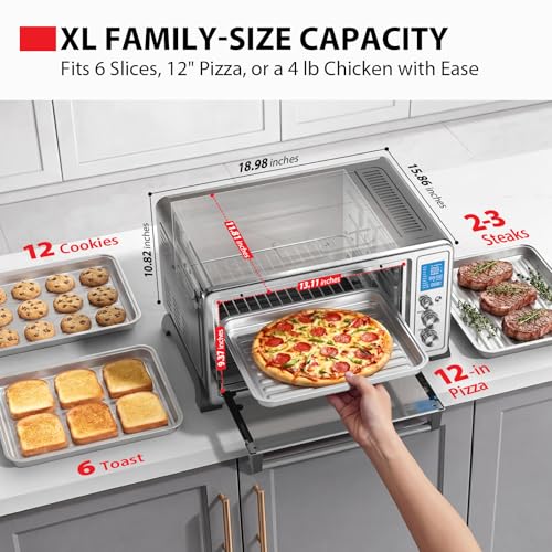 TOSHIBA 10-in-1 Convection Toaster Oven, 6-Slice Countertop Oven, 1500W with Toast, Bake, Broil, Rotisserie & Pizza Functions, LCD Knob Controls, 6 Accessories, Stainless Steel - My Kitchen Products