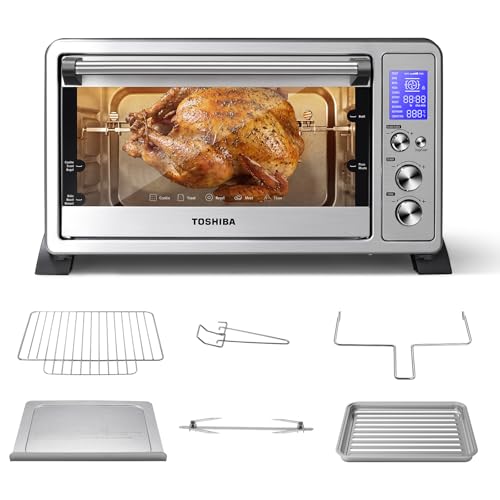 TOSHIBA 10-in-1 Convection Toaster Oven, 6-Slice Countertop Oven, 1500W with Toast, Bake, Broil, Rotisserie & Pizza Functions, LCD Knob Controls, 6 Accessories, Stainless Steel - My Kitchen Products