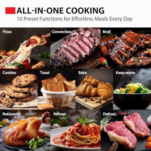 TOSHIBA 10-in-1 Convection Toaster Oven, 6-Slice Countertop Oven, 1500W with Toast, Bake, Broil, Rotisserie & Pizza Functions, LCD Knob Controls, 6 Accessories, Stainless Steel - My Kitchen Products