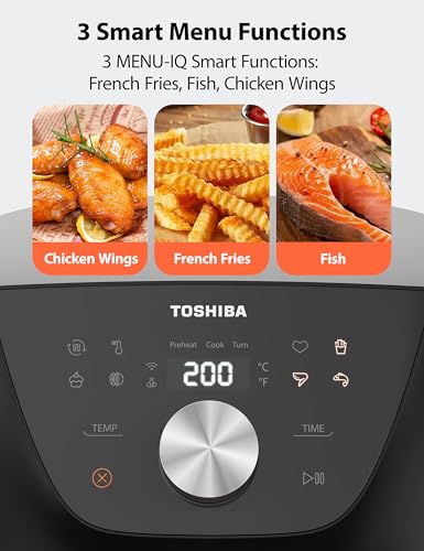 Toshiba 5.5QT Air Fryer with Heat-Q Technology, Quick and Easy Meals, 8 Preset Menus and Menu-IQ Function, 1-Degree Fahrenheit Precision, 90% Less Oil, Double-Sided Handles - My Kitchen Products