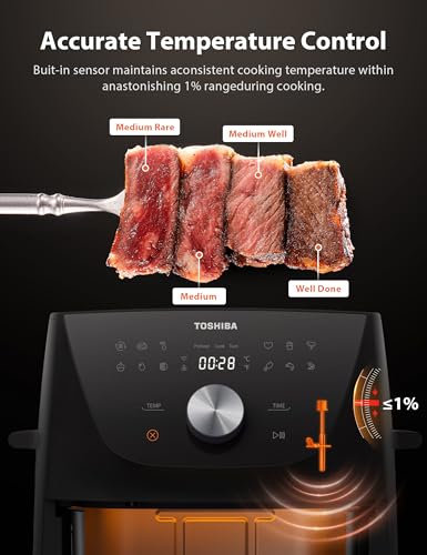 Toshiba 5.5QT Air Fryer with Heat-Q Technology, Quick and Easy Meals, 8 Preset Menus and Menu-IQ Function, 1-Degree Fahrenheit Precision, 90% Less Oil, Double-Sided Handles - My Kitchen Products