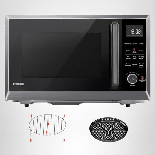 TOSHIBA Air Fryer Combo 8-in-1 Countertop Microwave Oven, with Convection, Broil, Odor Removal Mode, 12.4" Position Memory Turntable, Child-Lock, 1.0 Cu.ft, Black Stainless Steel, ML2-EC10SA(BS) - My Kitchen Products