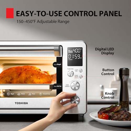 TOSHIBA ChefFry Air Fryer Toaster Oven Combo with Toast, Bake, Broil, Pizza & Dehydrate, 26.4-Quart Capacity, Stainless Steel - My Kitchen Products