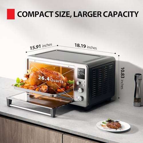 TOSHIBA ChefFry Air Fryer Toaster Oven Combo with Toast, Bake, Broil, Pizza & Dehydrate, 26.4-Quart Capacity, Stainless Steel - My Kitchen Products