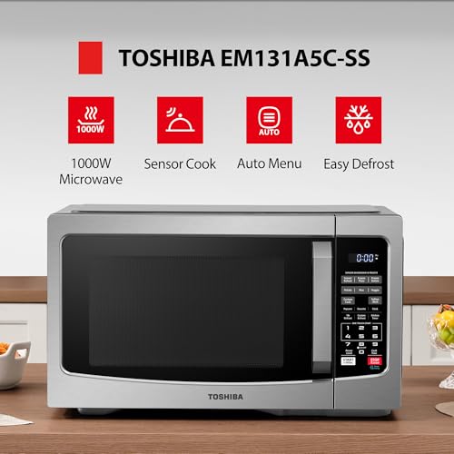 TOSHIBA EM131A5C-SS Countertop Microwave Ovens 1.2 Cu Ft with 12.4" Removable Turntable Smart Humidity Sensor, 12 Auto Menus Mute Function ECO Mode Easy Clean Interior, 1000W, Silver - My Kitchen Products