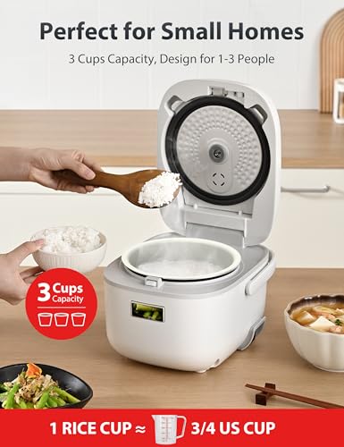 Toshiba Mini Rice Cooker, 3 Cups Uncooked Small Rice Cooker, Steamer & Warmer, With Fuzzy Logic And One-Touch Cooking, 24 Hour Delay Timer And Auto Keep Warm Feature, White - My Kitchen Products