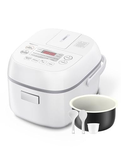 Toshiba Mini Rice Cooker, 3 Cups Uncooked Small Rice Cooker, Steamer & Warmer, With Fuzzy Logic And One-Touch Cooking, 24 Hour Delay Timer And Auto Keep Warm Feature, White - My Kitchen Products