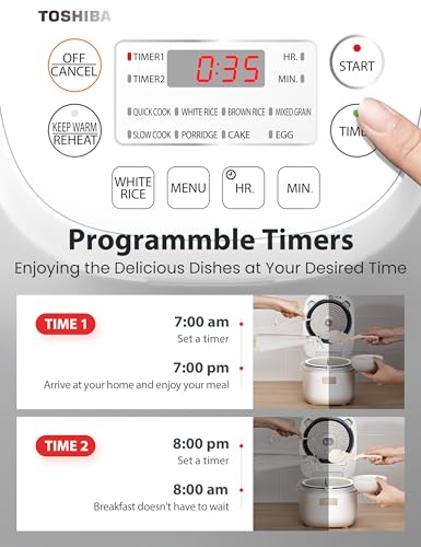 Toshiba Mini Rice Cooker, 3 Cups Uncooked Small Rice Cooker, Steamer & Warmer, With Fuzzy Logic And One-Touch Cooking, 24 Hour Delay Timer And Auto Keep Warm Feature, White - My Kitchen Products