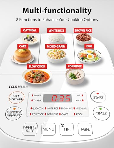 Toshiba Mini Rice Cooker, 3 Cups Uncooked Small Rice Cooker, Steamer & Warmer, With Fuzzy Logic And One-Touch Cooking, 24 Hour Delay Timer And Auto Keep Warm Feature, White - My Kitchen Products