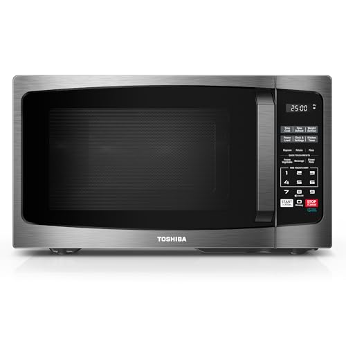 TOSHIBA ML-EM09PA(BS) Small Microwave Oven with 6 Auto Menus, Mute Function, LED Lighting Countertop Microwave Perfect for Kitchen, 0.9 Cu Ft, 10.6 Inch Removable Turntable, 900W Black Stainless Steel - My Kitchen Products