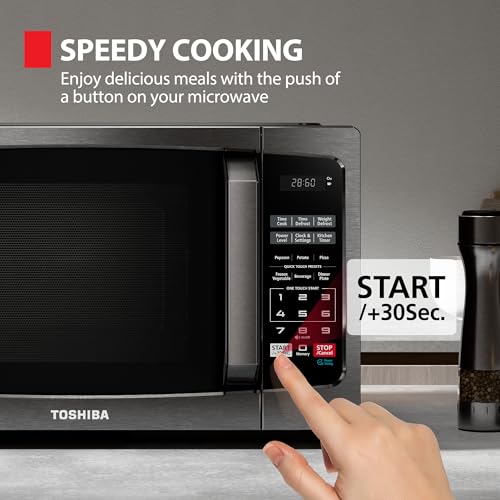 TOSHIBA ML-EM09PA(BS) Small Microwave Oven with 6 Auto Menus, Mute Function, LED Lighting Countertop Microwave Perfect for Kitchen, 0.9 Cu Ft, 10.6 Inch Removable Turntable, 900W Black Stainless Steel - My Kitchen Products