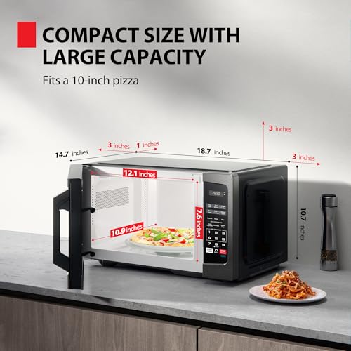 TOSHIBA ML-EM09PA(BS) Small Microwave Oven with 6 Auto Menus, Mute Function, LED Lighting Countertop Microwave Perfect for Kitchen, 0.9 Cu Ft, 10.6 Inch Removable Turntable, 900W Black Stainless Steel - My Kitchen Products