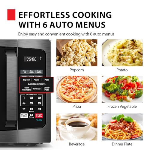 TOSHIBA ML-EM09PA(BS) Small Microwave Oven with 6 Auto Menus, Mute Function, LED Lighting Countertop Microwave Perfect for Kitchen, 0.9 Cu Ft, 10.6 Inch Removable Turntable, 900W Black Stainless Steel - My Kitchen Products