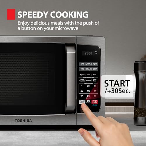 TOSHIBA ML-EM09PA(SS) Small Microwave Oven with 6 Auto Menus, Mute Function, LED Lighting, Countertop Microwave Perfect for Apartments, 0.9 Cu Ft, 10.6 Inch Removable Turntable, 900W, Stainless Steel - My Kitchen Products