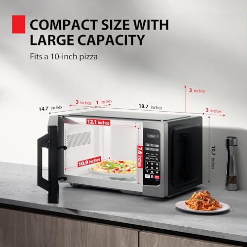 TOSHIBA ML-EM09PA(SS) Small Microwave Oven with 6 Auto Menus, Mute Function, LED Lighting, Countertop Microwave Perfect for Apartments, 0.9 Cu Ft, 10.6 Inch Removable Turntable, 900W, Stainless Steel - My Kitchen Products