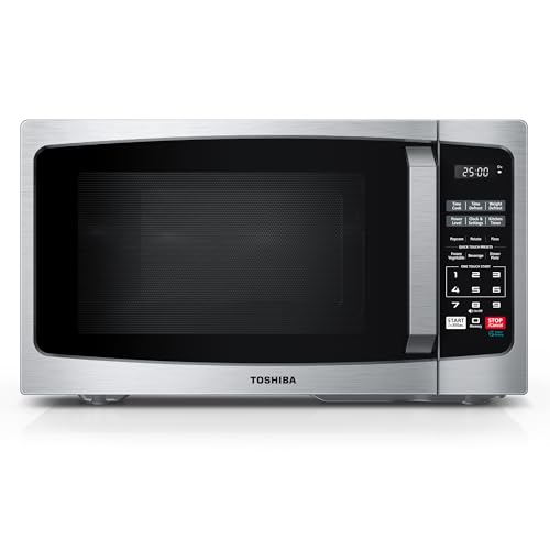 TOSHIBA ML-EM09PA(SS) Small Microwave Oven with 6 Auto Menus, Mute Function, LED Lighting, Countertop Microwave Perfect for Apartments, 0.9 Cu Ft, 10.6 Inch Removable Turntable, 900W, Stainless Steel - My Kitchen Products