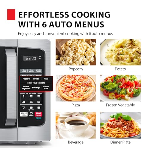 TOSHIBA ML-EM09PA(SS) Small Microwave Oven with 6 Auto Menus, Mute Function, LED Lighting, Countertop Microwave Perfect for Apartments, 0.9 Cu Ft, 10.6 Inch Removable Turntable, 900W, Stainless Steel - My Kitchen Products