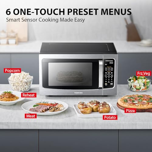 TOSHIBA ML-EM45PIT(SS) Countertop Microwave Oven with Inverter Technology, Kitchen Essentials, Smart Sensor, Auto Defrost, 1.6 Cu.ft, 13.6" Removable Turntable, 33lb.&1250W, Stainless Steel - My Kitchen Products
