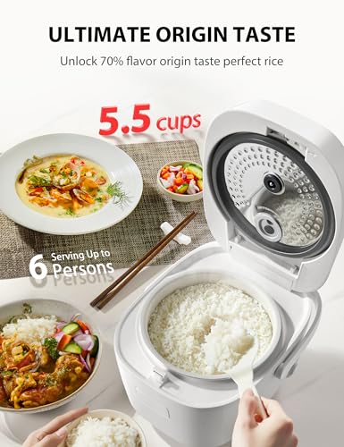 TOSHIBA OriginTaste Rice Cooker 5.5-Cup Uncooked, Fuzzy Logic, 15-in-1 Functions, Digital Display, Delay Timer, Keep Warm, Nonstick Inner Pot, White - My Kitchen Products
