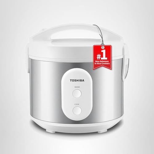 TOSHIBA Rice Cooker & Steamer Simple 5.5 Cup(Uncooked) with Steaming Basket, Removable Non-Stick Inner Pot & Inner Lid, for Soups, Stews, Grains&Oatmeal, One Touch&Keep Warm Function, Silvery White - My Kitchen Products