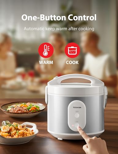 TOSHIBA Rice Cooker & Steamer Simple 5.5 Cup(Uncooked) with Steaming Basket, Removable Non-Stick Inner Pot & Inner Lid, for Soups, Stews, Grains&Oatmeal, One Touch&Keep Warm Function, Silvery White - My Kitchen Products