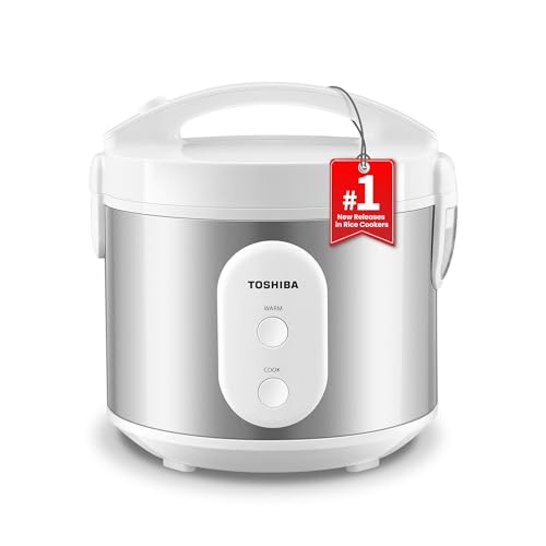 TOSHIBA Rice Cooker & Steamer Simple 5.5 Cup(Uncooked) with Steaming Basket, Removable Non-Stick Inner Pot & Inner Lid, for Soups, Stews, Grains&Oatmeal, One Touch&Keep Warm Function, Silvery White - My Kitchen Products