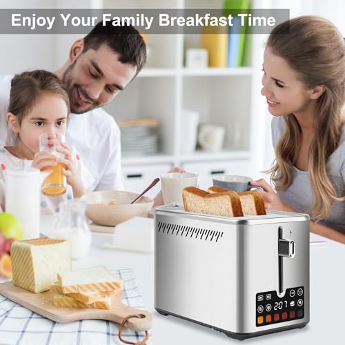 Touch Screen Toaster 2 Slice, Bagel Toaster with LCD Display, Stainless Steel Smart Digital Toasters with +15s Boost,Dual Memory Functions,Toasters with 6 Shade Settings & Extra-Wide Slots,900W - My Kitchen Products