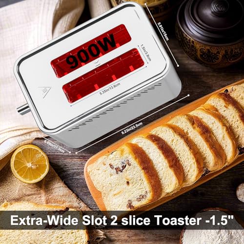 Touch Screen Toaster 2 Slice, Bagel Toaster with LCD Display, Stainless Steel Smart Digital Toasters with +15s Boost,Dual Memory Functions,Toasters with 6 Shade Settings & Extra-Wide Slots,900W - My Kitchen Products