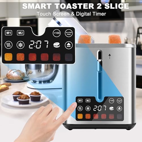 Touch Screen Toaster 2 Slice, Bagel Toaster with LCD Display, Stainless Steel Smart Digital Toasters with +15s Boost,Dual Memory Functions,Toasters with 6 Shade Settings & Extra-Wide Slots,900W - My Kitchen Products