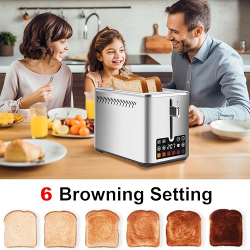 Touch Screen Toaster 2 Slice, Bagel Toaster with LCD Display, Stainless Steel Smart Digital Toasters with +15s Boost,Dual Memory Functions,Toasters with 6 Shade Settings & Extra-Wide Slots,900W - My Kitchen Products