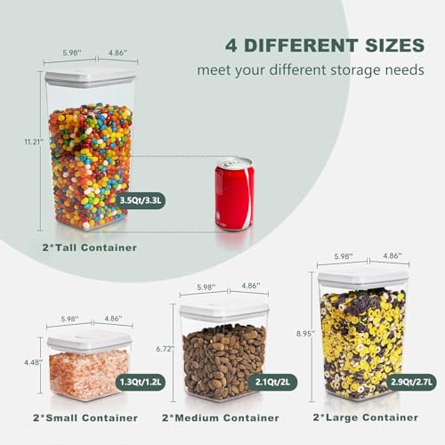 Tourdeus 8 Pack Airtight Food Storage Containers with Lids, Pop Top Pantry Organizer Set, BPA-Free Clear Stackable Kitchen Containers with Measurement Marks for Cereal, Flour, Sugar, Pasta, Snacks - My Kitchen Products